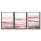 Set of 3 Abstract Pink Sunset Waves Framed Wall Art with Dark Grey Wooden Frames