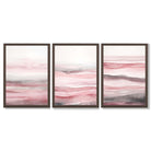 Set of 3 Abstract Pink Sunset Waves Framed Wall Art with Dark Wood Frames