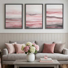 Set of 3 Abstract Pink Sunset Waves Art Prints in Black Frames | Artze UK