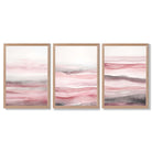 Set of 3 Abstract Pink Sunset Waves Framed Wall Art with Light Oak Frames