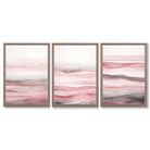 Set of 3 Abstract Pink Sunset Waves Framed Wall Art with Light Walnut Frames