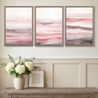 Set of 3 Abstract Pink Sunset Waves Art Prints in White Frames | Artze UK