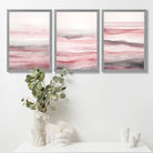 Set of 3 Abstract Pink Sunset Waves Art Prints in Oak Frames | Artze UK