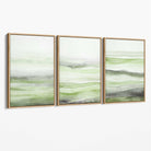Set of 3 Abstract Green Meadow Waves Canvas Prints with Oak Float Frame