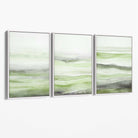 Set of 3 Abstract Green Meadow Waves Canvas Prints with White Float Frame