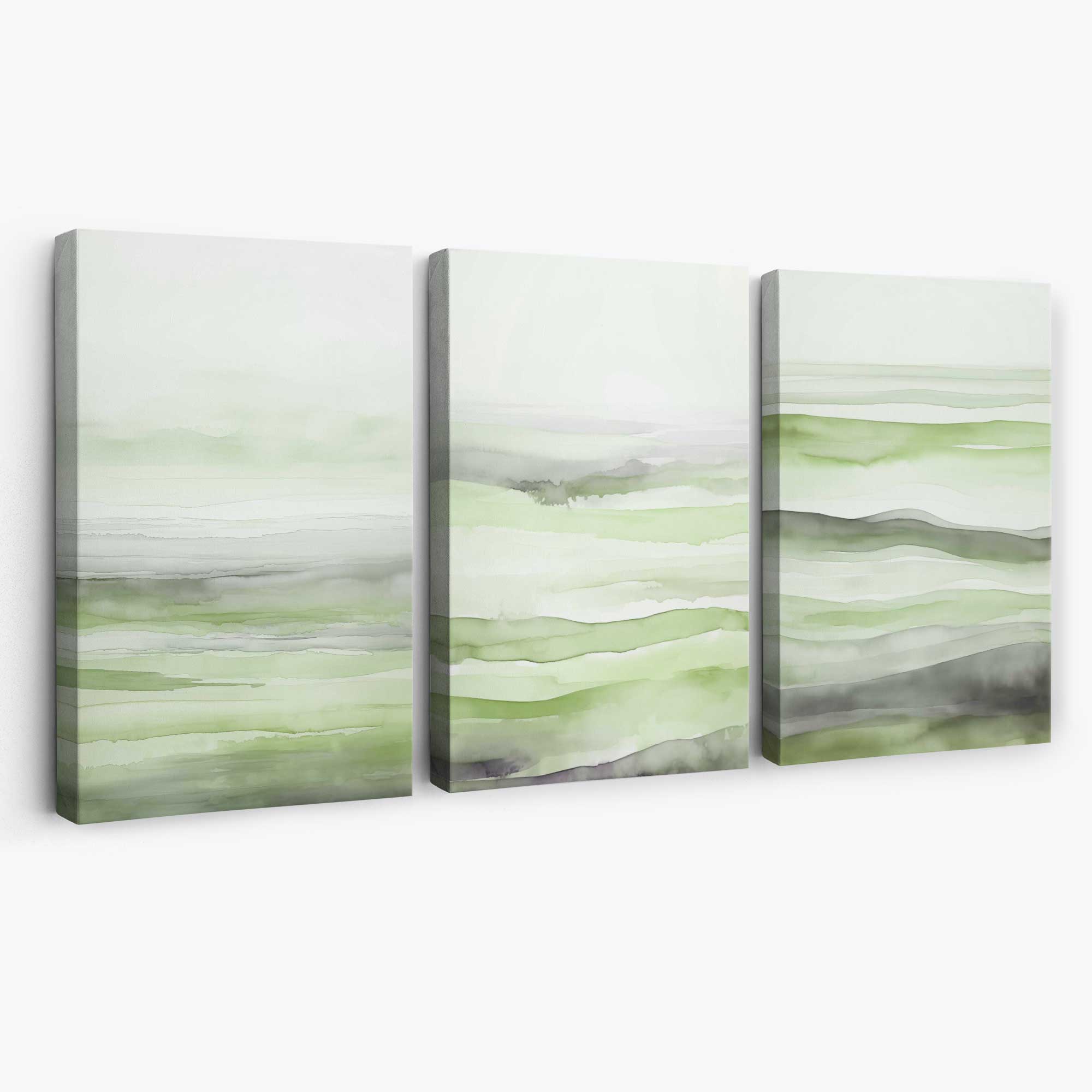 Set of 3 Abstract Green Meadow Waves Canvas Prints | Artze Wall Art