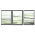 Set of 3 Abstract Green Meadow Waves Framed Wall Art with Dark Grey Wooden Frames