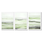 Set of 3 Abstract Green Meadow Waves Framed Wall Art with White Wooden Frames