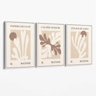 Matisse Beige and Brown Boho Botanical Set of 3 Canvas Prints with White Float Frame