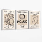 Set of 3 Beige Matisse and Picasso Modern Fashion Canvas Prints with White Float Frame