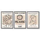 Set of 3 Beige Matisse and Picasso Modern Fashion Framed Wall Art with Dark Grey Wooden Frames