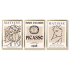 Set of 3 Beige Matisse and Picasso Modern Fashion Framed Wall Art with Gold Wood Frames