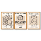 Set of 3 Beige Matisse and Picasso Modern Fashion Framed Wall Art with Oak Wooden Frames