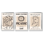 Set of 3 Beige Matisse and Picasso Modern Fashion Framed Wall Art with Silver Wood Frames