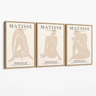 Set of 3 Beige Matisse Nude Cutouts Bedroom Canvas Prints with Oak Float Frame