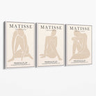 Set of 3 Beige Matisse Nude Cutouts Bedroom Canvas Prints with White Float Frame