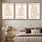 Set of 3 Beige Matisse Nude Cutouts Bedroom Art Prints in Black Frames | Artze UK