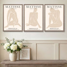 Set of 3 Beige Matisse Nude Cutouts Bedroom Art Prints in White Frames | Artze UK