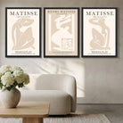 Set of 3 Matisse Neutral Fashion Bedroom Framed Wall Art with Black Wooden Frames
