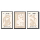 Set of 3 Matisse Neutral Fashion Bedroom Framed Wall Art with Black Wooden Frames