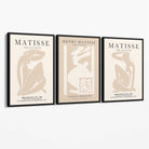 Set of 3 Matisse Neutral Fashion Bedroom Canvas Prints with Black Float Frame