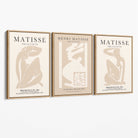 Set of 3 Matisse Neutral Fashion Bedroom Canvas Prints with Oak Float Frame