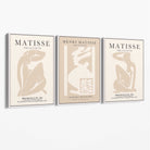 Set of 3 Matisse Neutral Fashion Bedroom Canvas Prints with White Float Frame