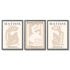 Set of 3 Matisse Neutral Fashion Bedroom Framed Wall Art with Dark Grey Wooden Frames