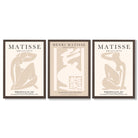 Set of 3 Matisse Neutral Fashion Bedroom Framed Wall Art with Dark Wood Frames