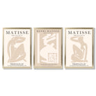 Set of 3 Matisse Neutral Fashion Bedroom Framed Wall Art with Gold Wood Frames