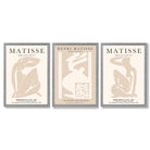 Set of 3 Matisse Neutral Fashion Bedroom Framed Wall Art with Light Grey Wooden Frames