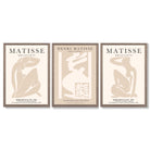 Set of 3 Matisse Neutral Fashion Bedroom Framed Wall Art with Light Walnut Frames