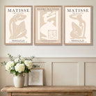 Set of 3 Matisse Neutral Fashion Bedroom Art Prints in White Frames | Artze UK