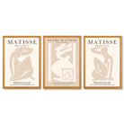 Set of 3 Matisse Neutral Fashion Bedroom Framed Wall Art with Oak Wooden Frames
