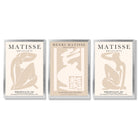 Set of 3 Matisse Neutral Fashion Bedroom Framed Wall Art with Silver Wood Frames