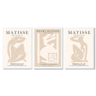 Set of 3 Matisse Neutral Fashion Bedroom Framed Wall Art with White Wooden Frames