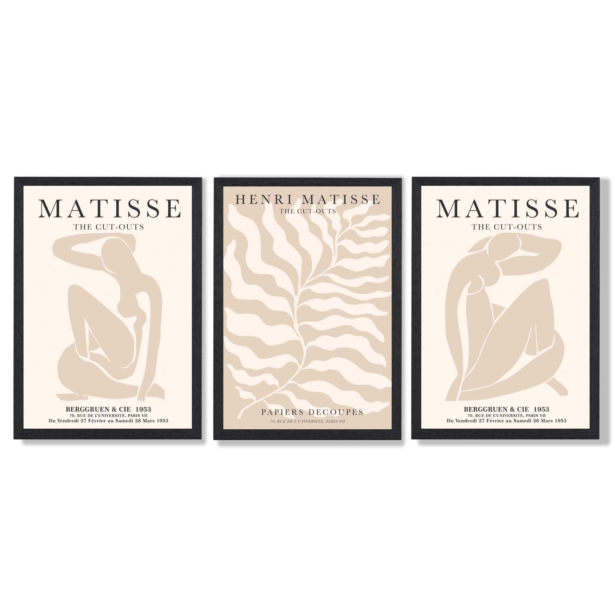 Set of 3 Matisse Warm Minimalist Framed Wall Art with Black Wooden Frames