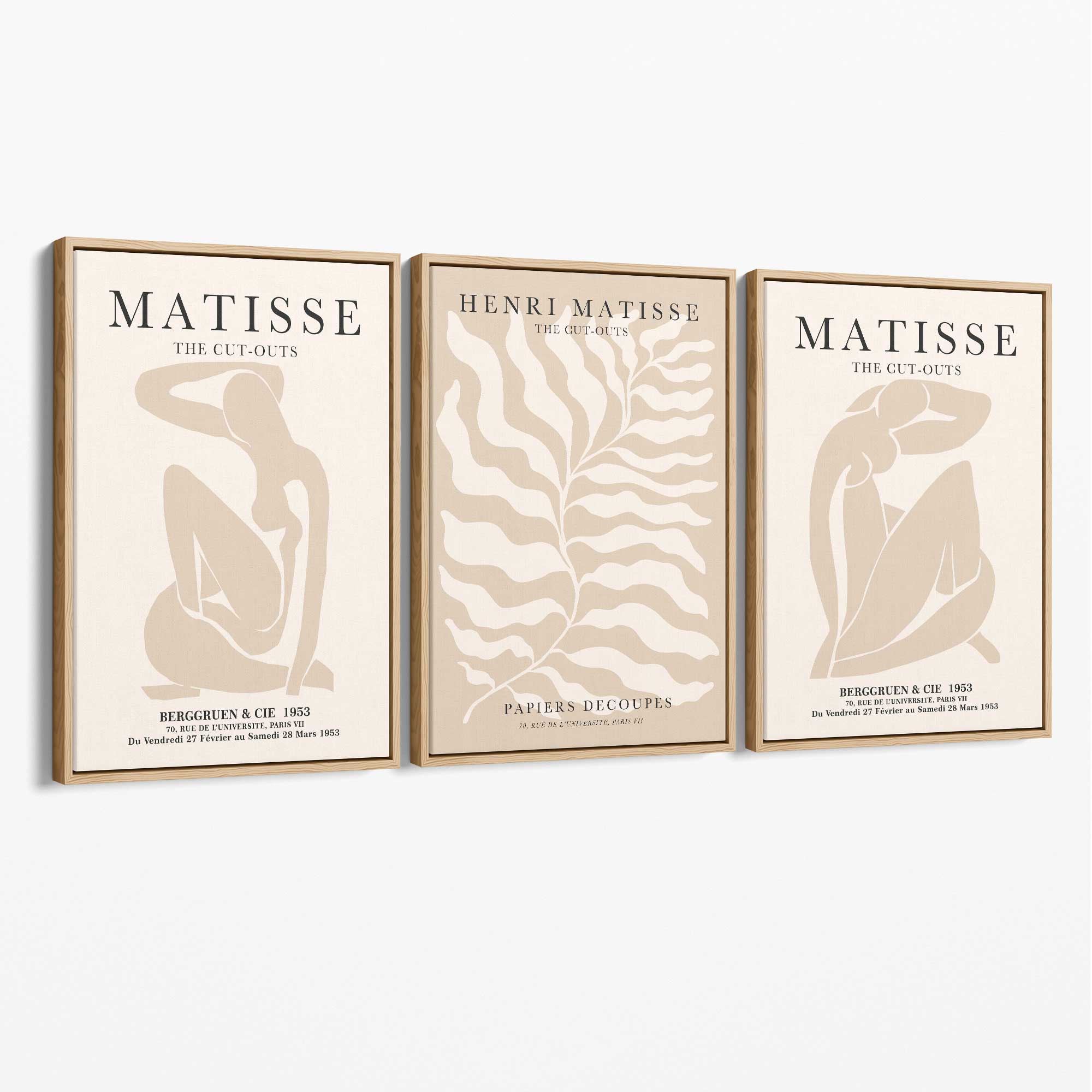 Set of 3 Matisse Warm Minimalist Canvas Prints with Oak Float Frame