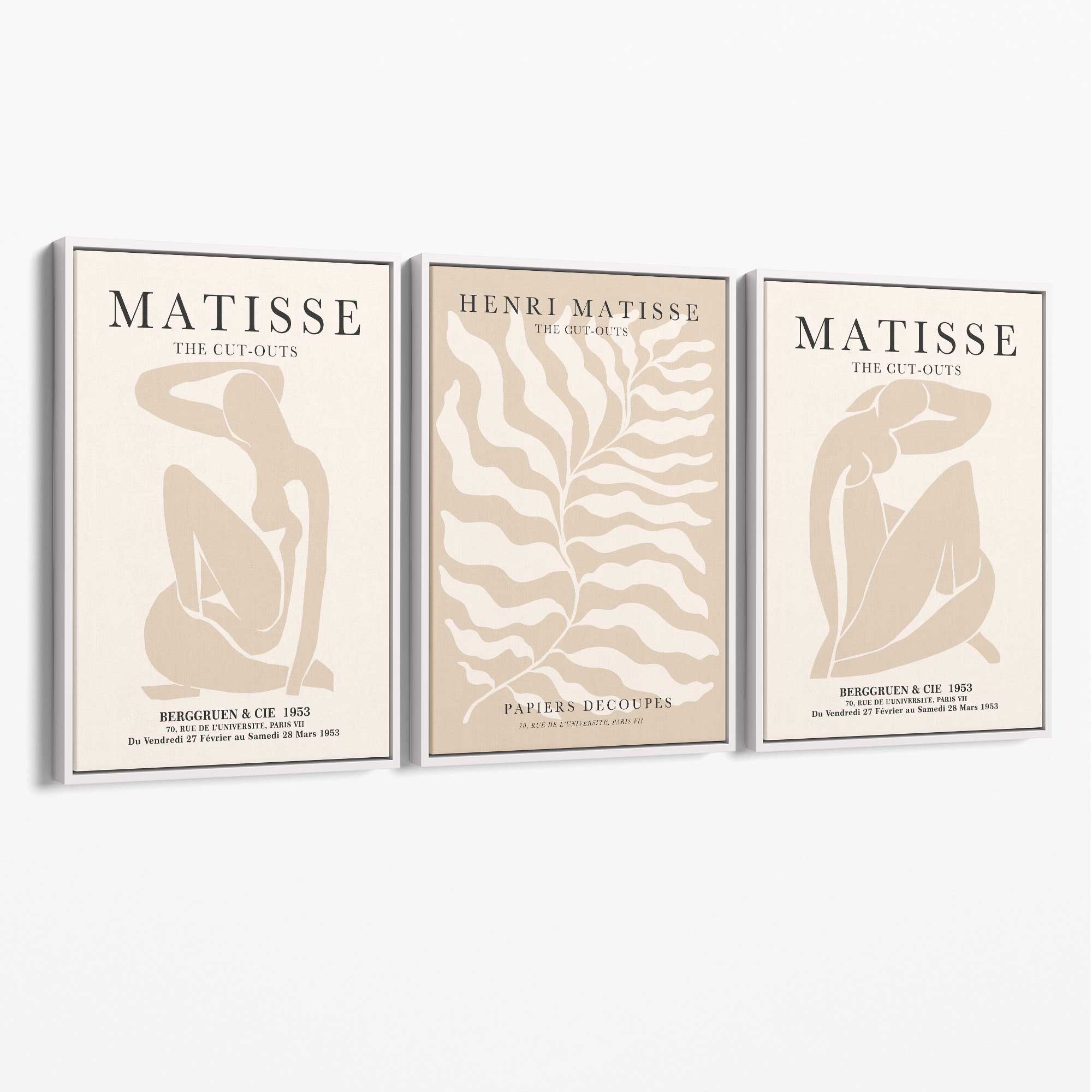 Set of 3 Matisse Warm Minimalist Canvas Prints with White Float Frame