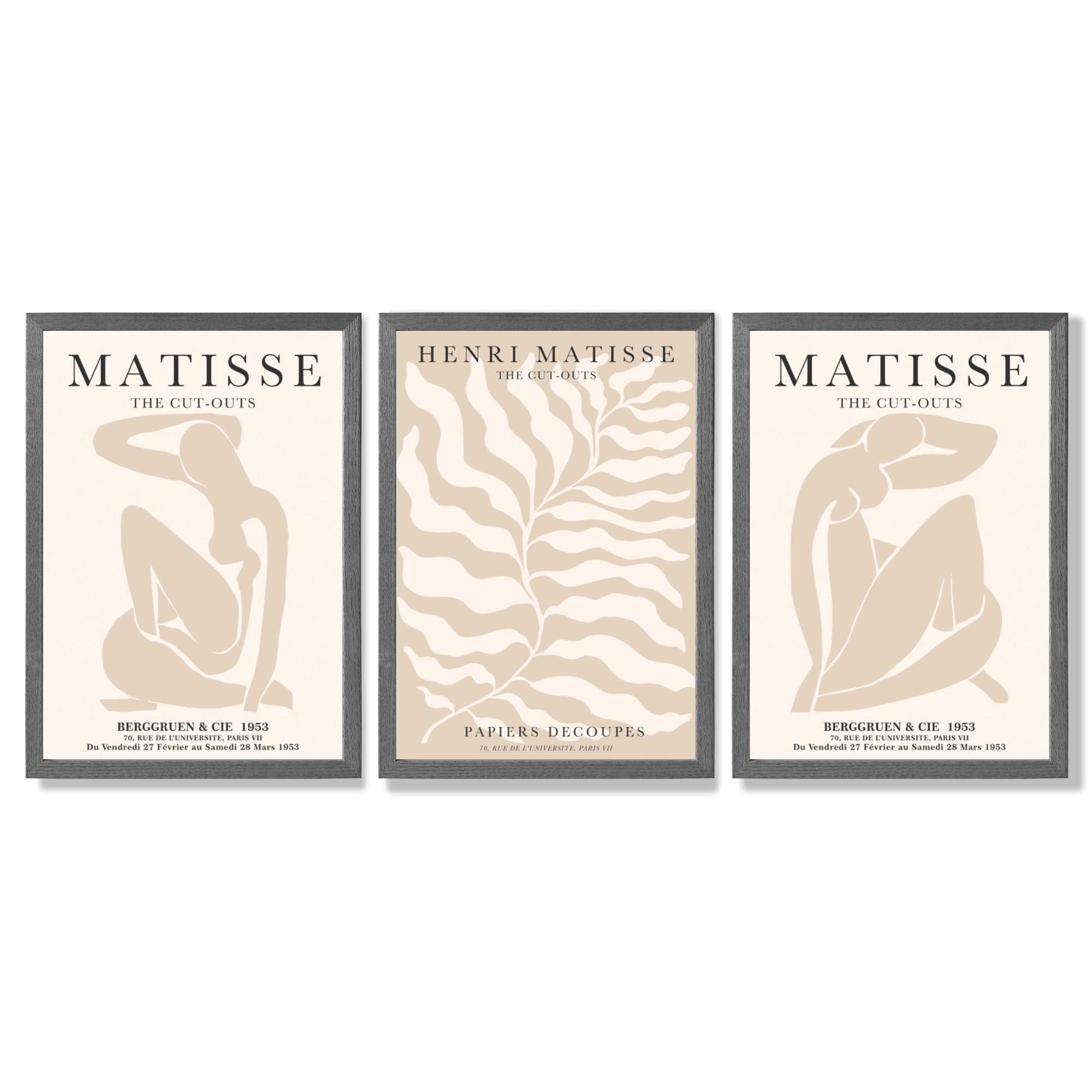 Set of 3 Matisse Warm Minimalist Framed Wall Art with Dark Grey Wooden Frames