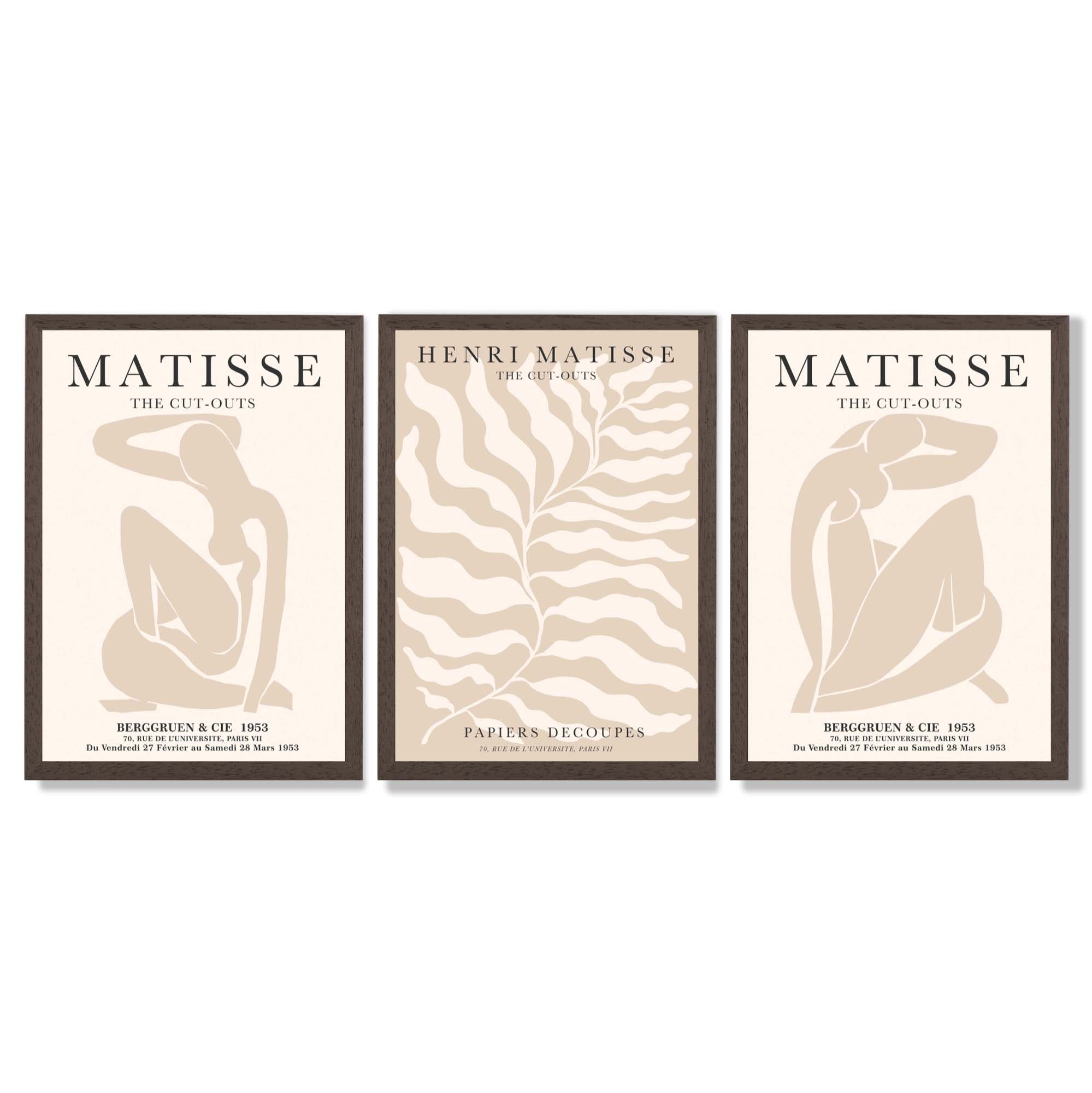 Set of 3 Matisse Warm Minimalist Framed Wall Art with Dark Wood Frames