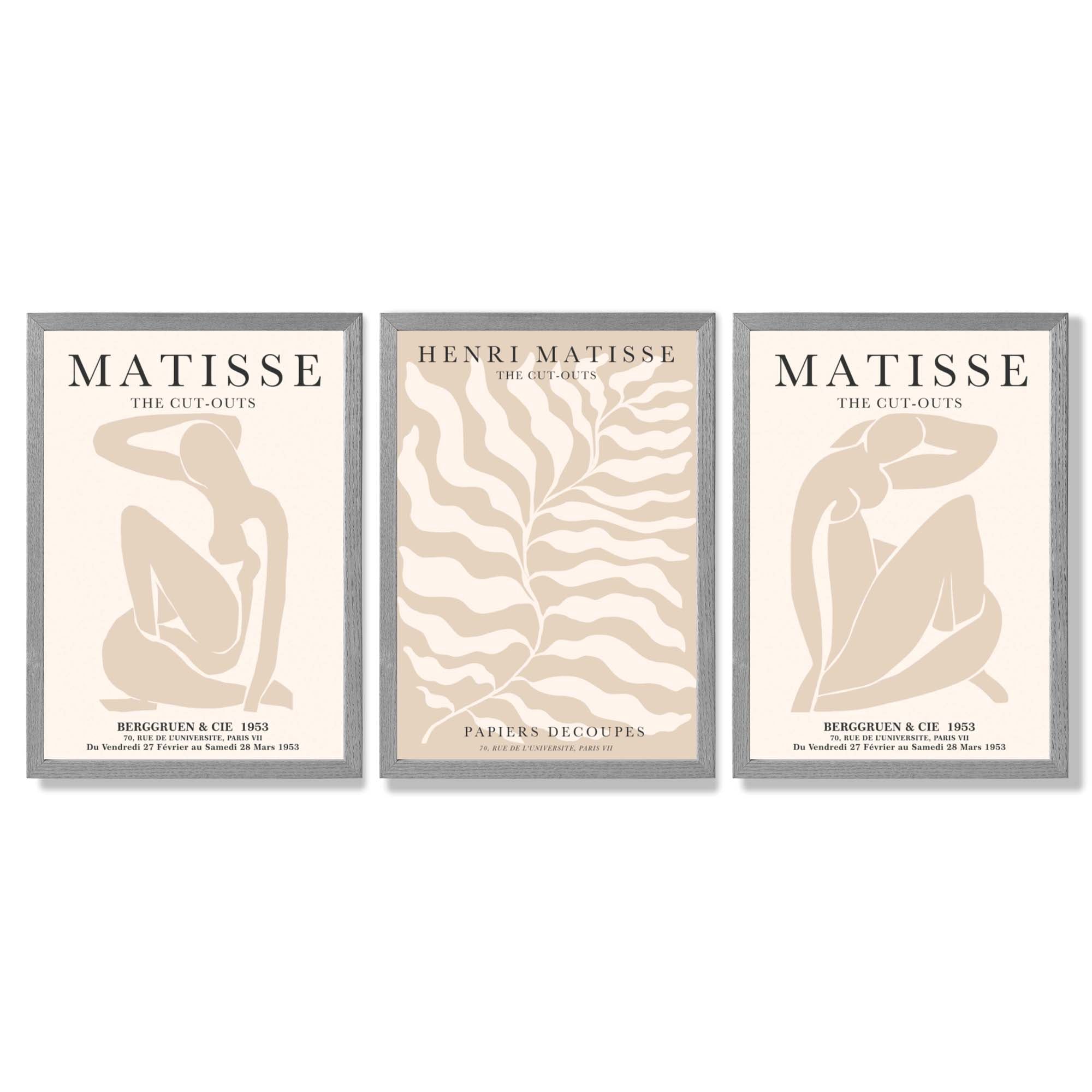 Set of 3 Matisse Warm Minimalist Framed Wall Art with Light Grey Wooden Frames
