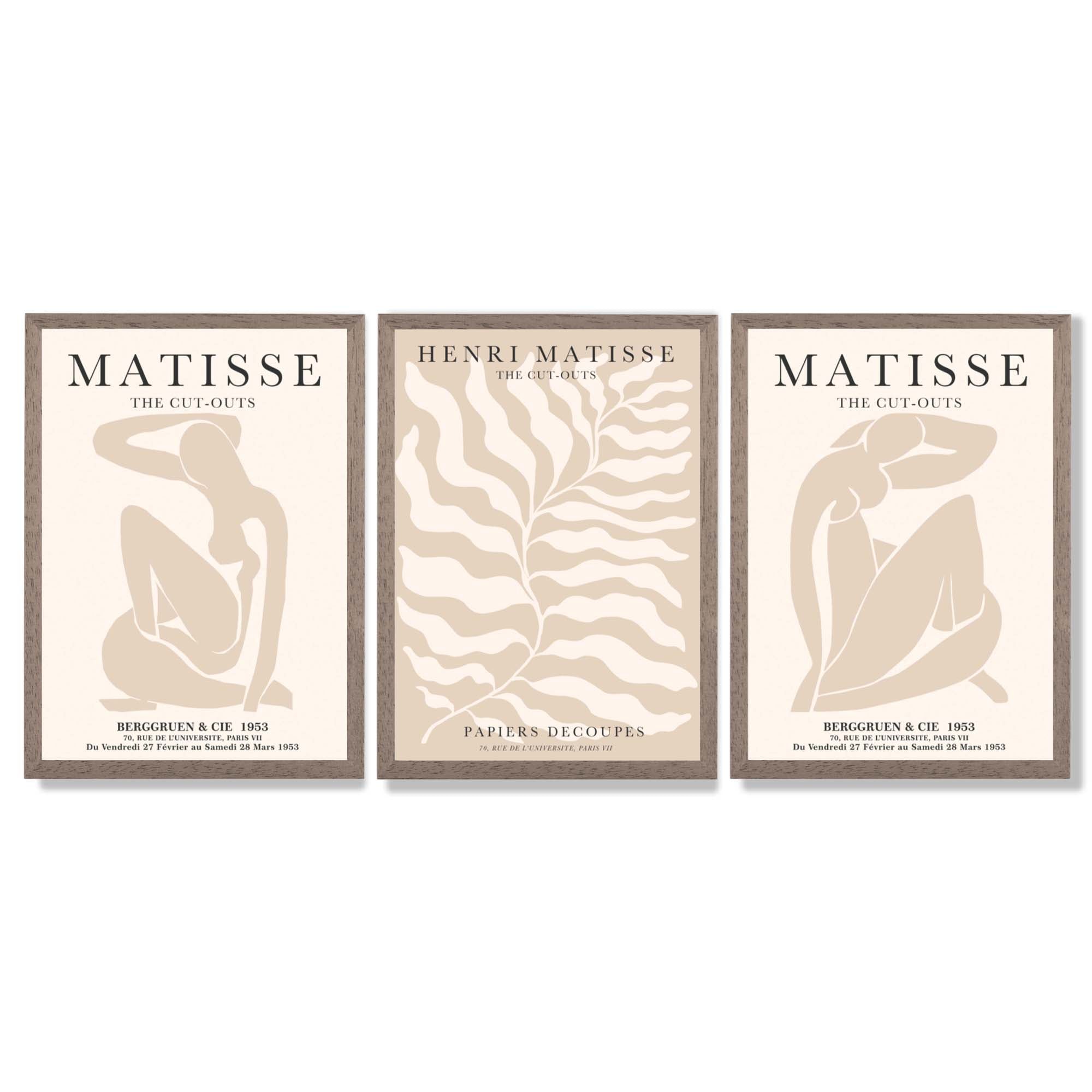 Set of 3 Matisse Warm Minimalist Framed Wall Art with Light Walnut Frames
