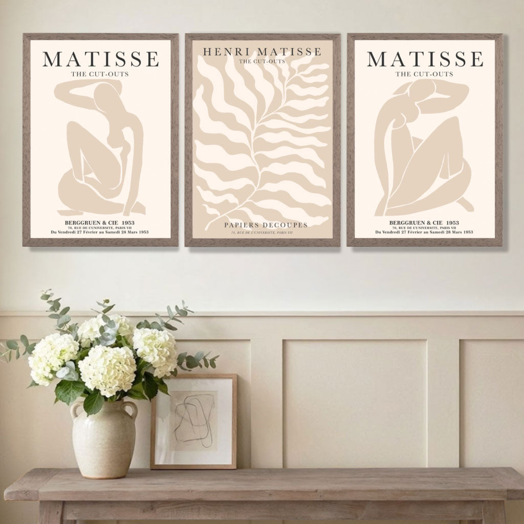Set of 3 Matisse Warm Minimalist Art Prints in White Frames | Artze UK