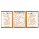 Set of 3 Matisse Warm Minimalist Framed Wall Art with Oak Wooden Frames