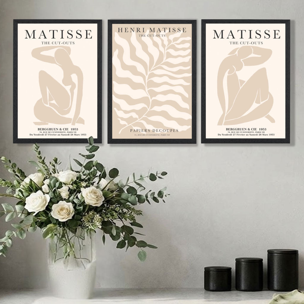 Set of 3 Matisse Warm Minimalist Art Prints in Oak Frames | Artze UK