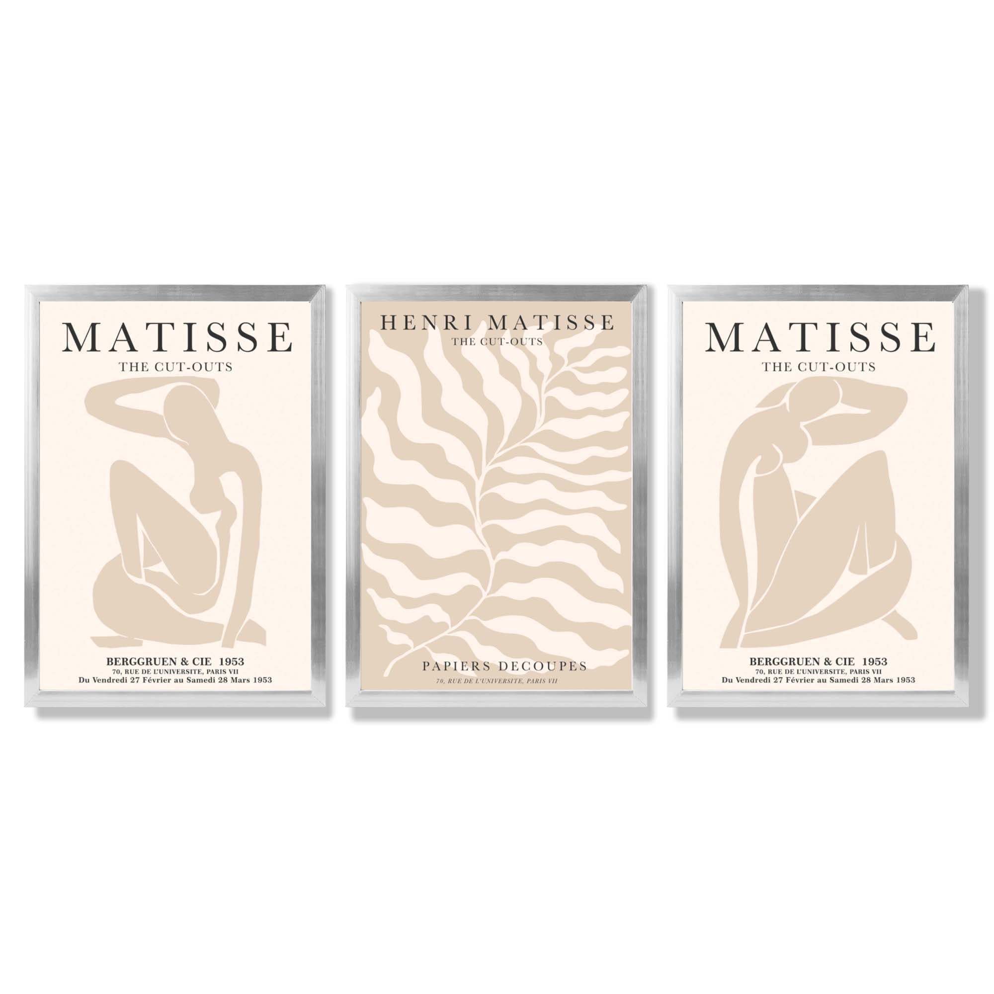 Set of 3 Matisse Warm Minimalist Framed Wall Art with Silver Wood Frames