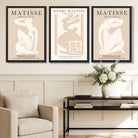 Set of 3 Matisse Minimal Beige Fashion Framed Wall Art with Black Wooden Frames