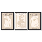 Set of 3 Matisse Minimal Beige Fashion Framed Wall Art with Black Wooden Frames