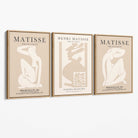 Set of 3 Matisse Minimal Beige Fashion Canvas Prints with Oak Float Frame